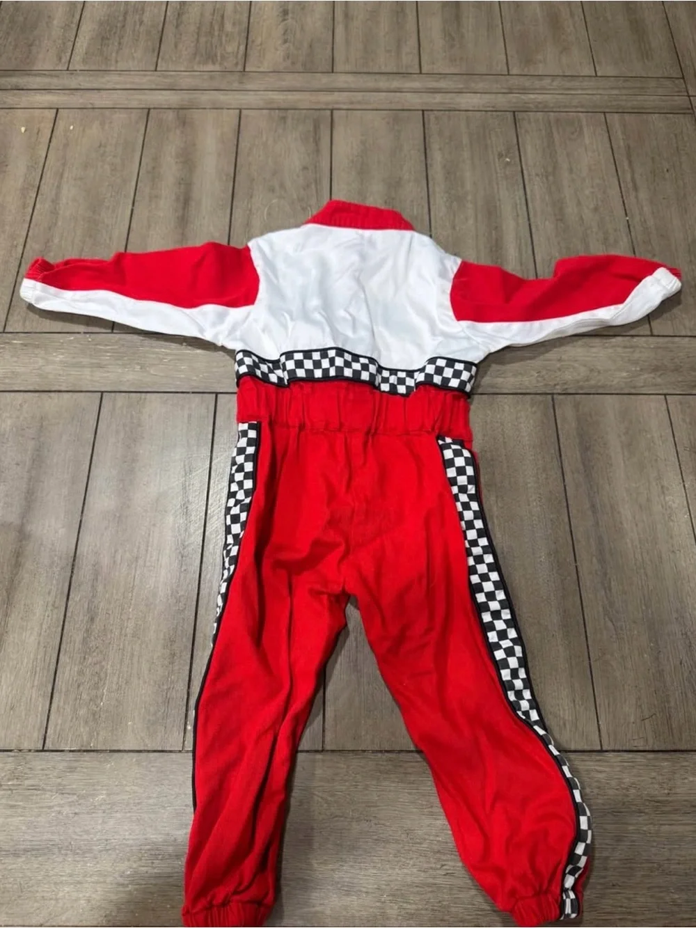 Kids Red & White Racer Jumpsuit with Checker Trim